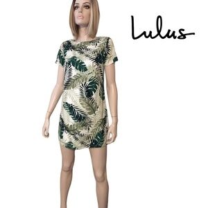 𝅺lulus Lulu's Shift Dress Tunic Fern Plant Foliage Inspired Print Short Sleeve